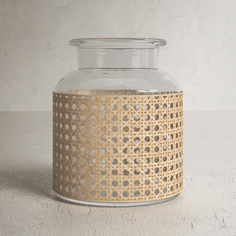 Clear Glass Cylinder Vase with Cane Sleeve