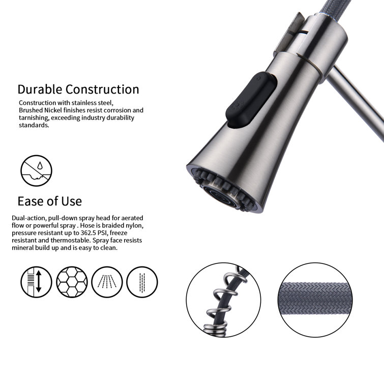 Brushed Nickel Stainless Steel Pull Down Kitchen Faucet
