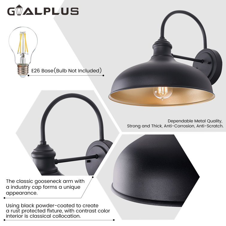 Black Aluminum Outdoor Gooseneck Barn Light with Dome Shade