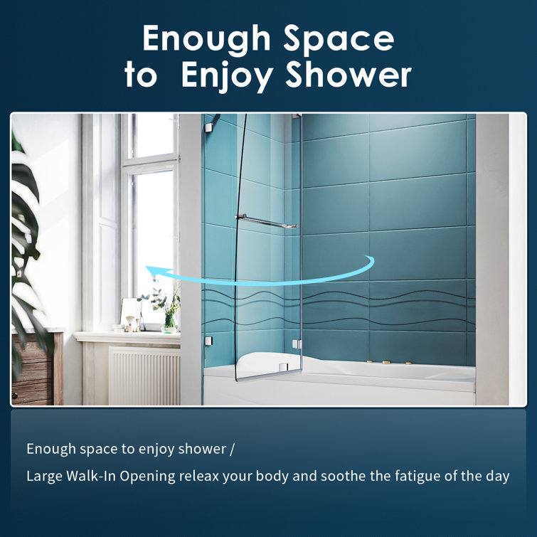 48" x 58" Frameless Chrome Hinged Bathtub Door with Clear Tempered Glass
