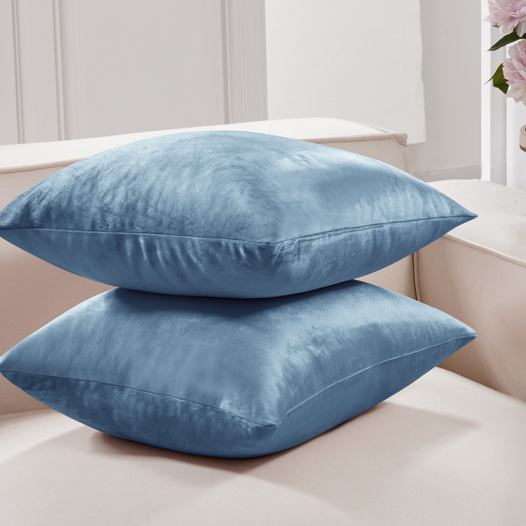 Haze Blue Velvet Euro Pillow Covers, 16x16 in, Set of 2