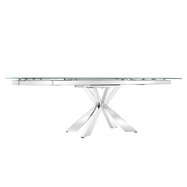 Sleek Extendable Glass-Top Dining Table with Polished Stainless Steel Base
