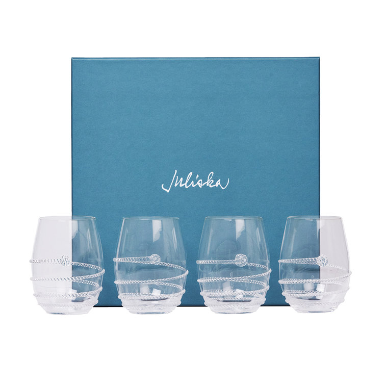 Amalia 16 oz. Clear Glass Stemless White Wine Glass Set