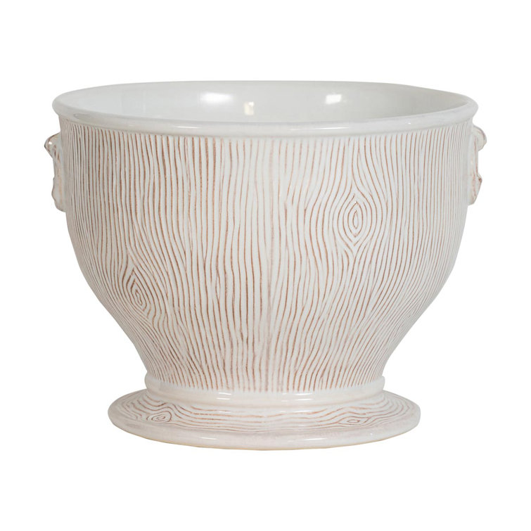 Whitewash Ceramic Textured Accent Circle Plant Container