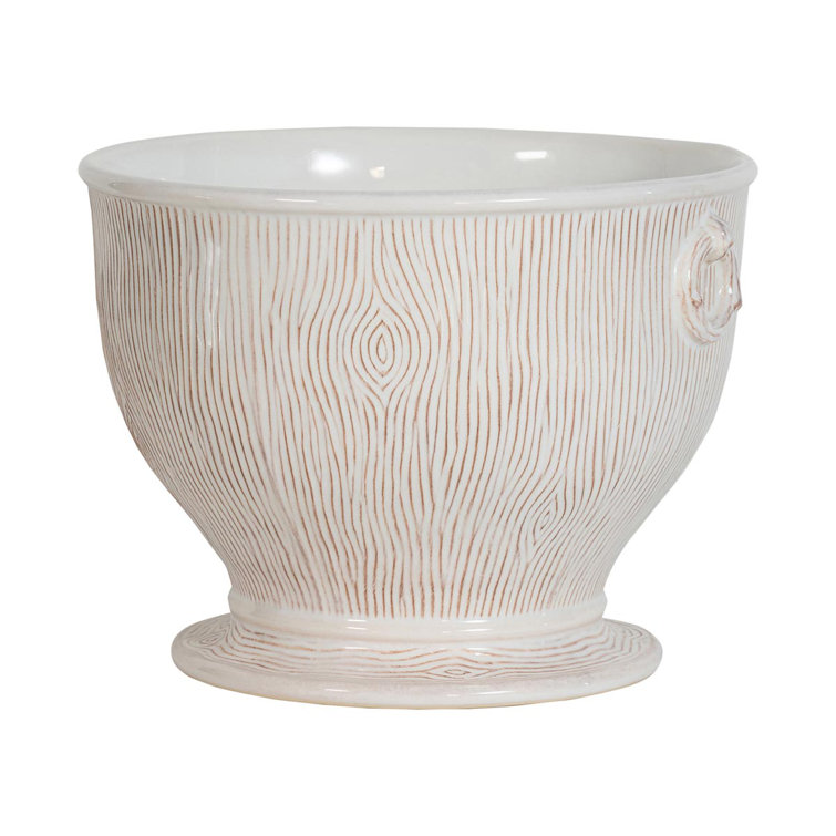 Whitewash Ceramic Textured Accent Circle Plant Container