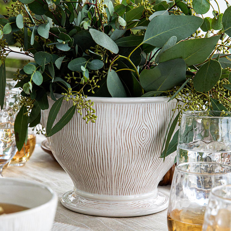 Whitewash Ceramic Textured Accent Circle Plant Container
