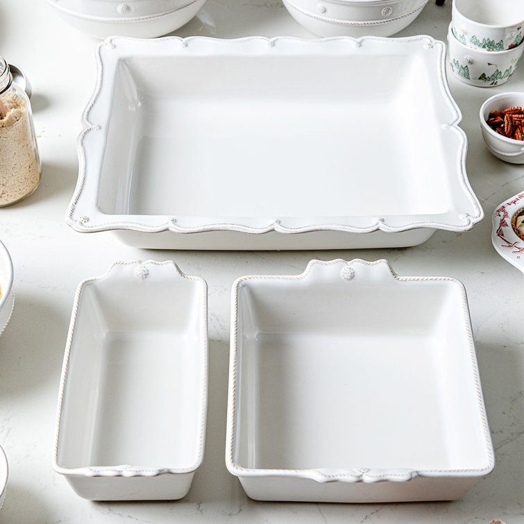 White Scalloped Stoneware Rectangular and Square Baker Dish Set