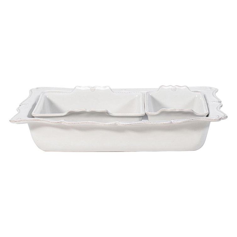 White Scalloped Stoneware Rectangular and Square Baker Dish Set