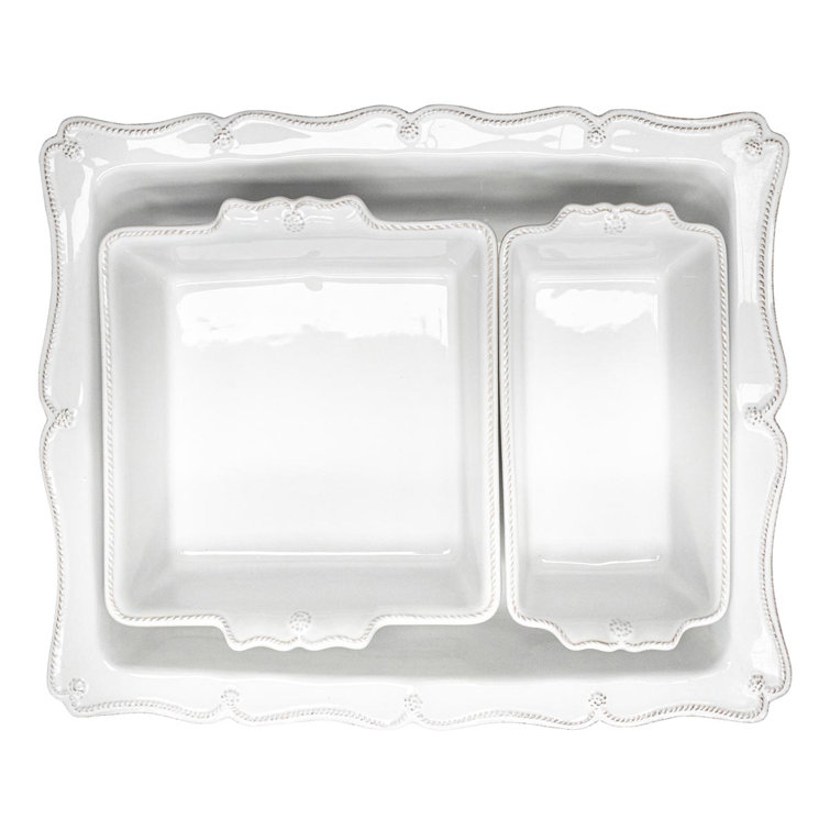 White Scalloped Stoneware Rectangular and Square Baker Dish Set