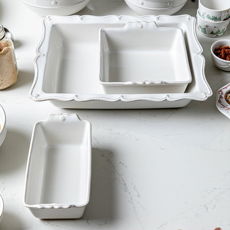 White Scalloped Stoneware Rectangular and Square Baker Dish Set
