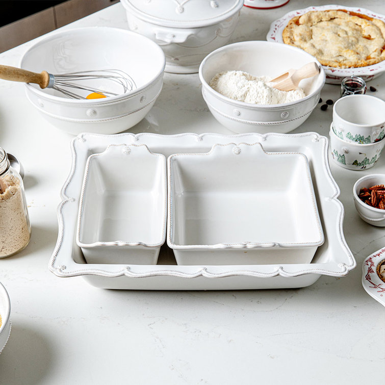 White Scalloped Stoneware Rectangular and Square Baker Dish Set