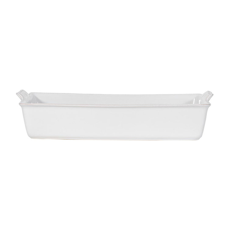 White Rectangular Ceramic Casserole Dish with Scalloped Rim