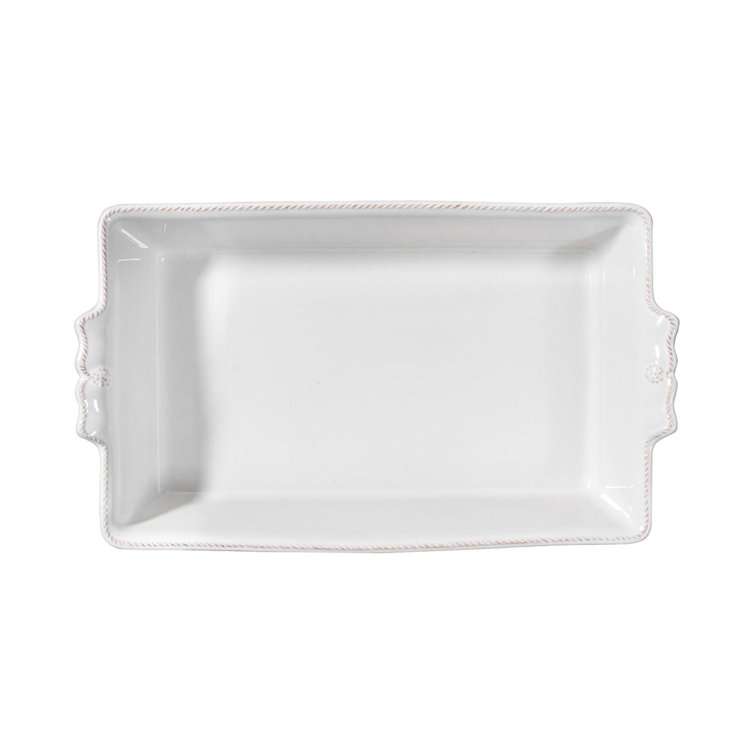 White Rectangular Ceramic Casserole Dish with Scalloped Rim