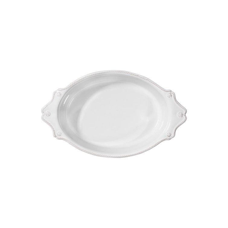 White Ceramic Oval Casserole Dish with Twisted Cord Trim