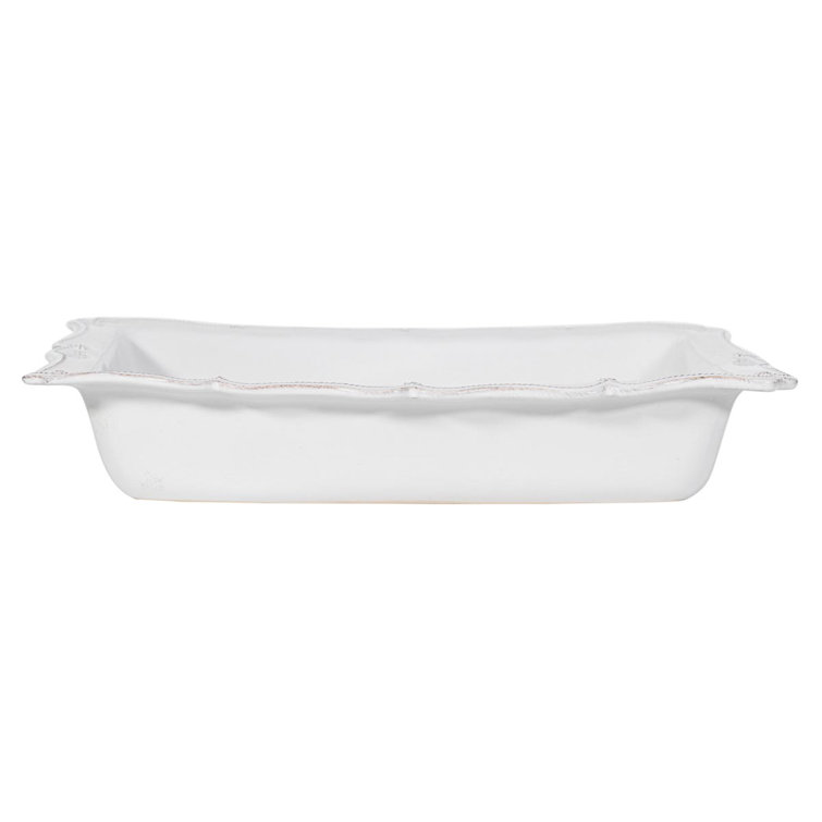 White Rectangular Stoneware Casserole Dish with Twisted Cord Trim