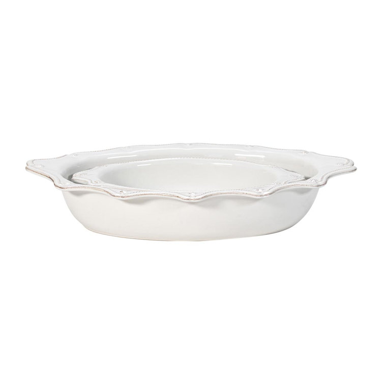 White Scalloped Ceramic 2-Piece Oval Casserole Dish Set