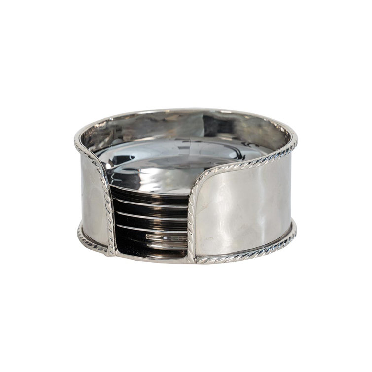 Gleaming Stainless Steel Circular Beverage Coaster Set