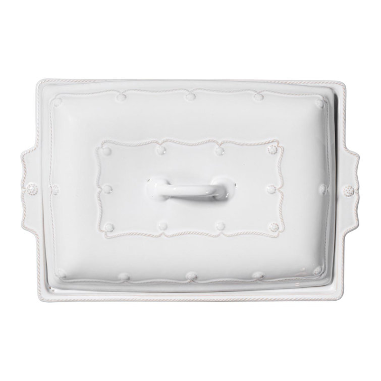 White Rectangular Ceramic Casserole Dish with Lid, 13-inch