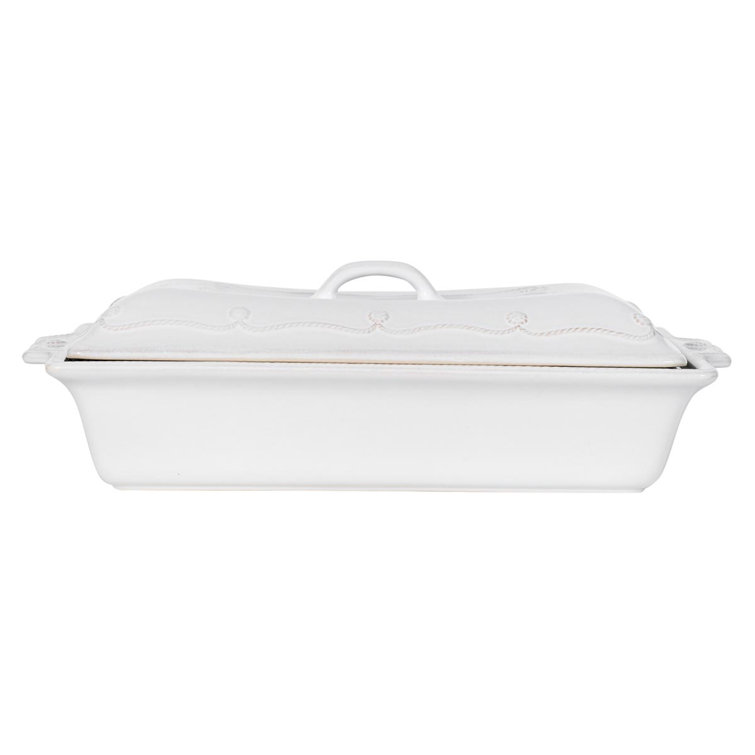 White Rectangular Ceramic Casserole Dish with Lid, 13-inch