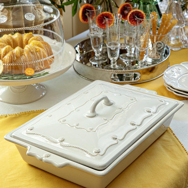 White Rectangular Ceramic Casserole Dish with Lid, 13-inch