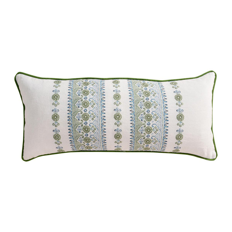 Seville Green and White Embroidered Lumbar Pillow
