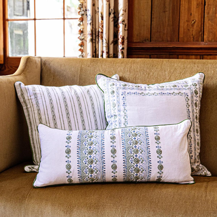 Seville Green and White Embroidered Lumbar Pillow