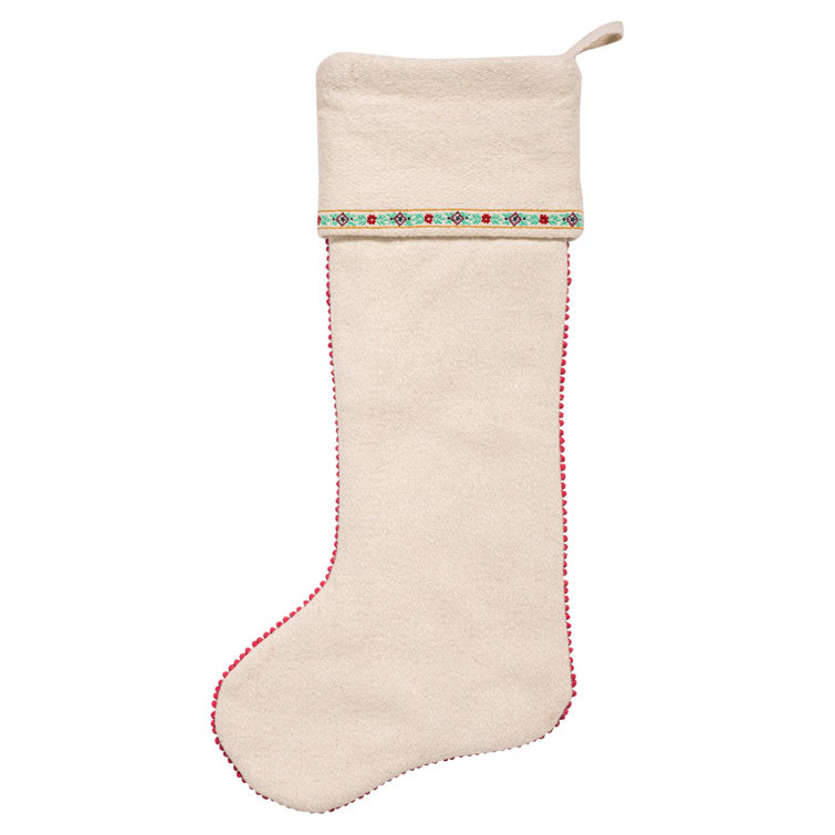 Heidi Embroidered Nordic Christmas Stocking in White and Red