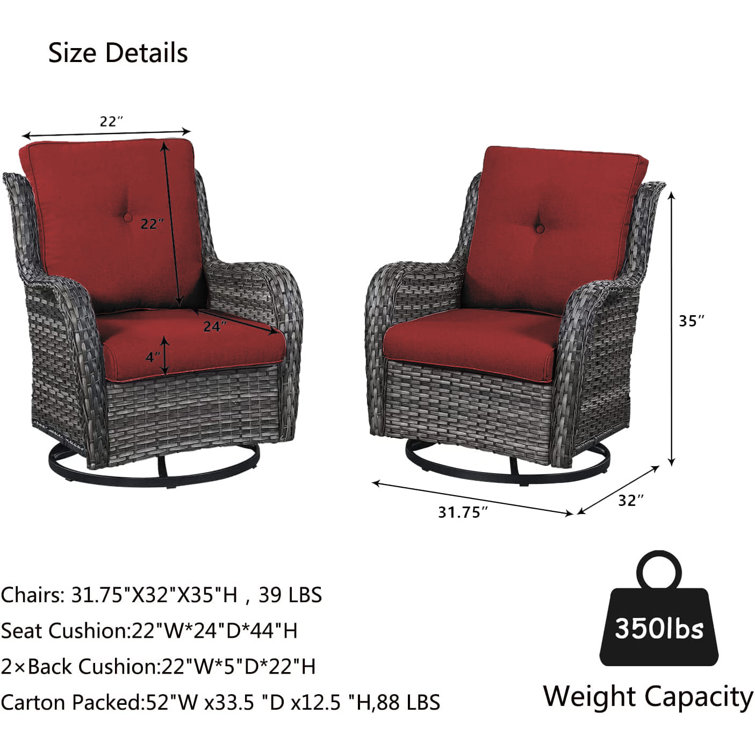 Gray Wicker Outdoor Swivel Rocker Chairs with Red Cushions