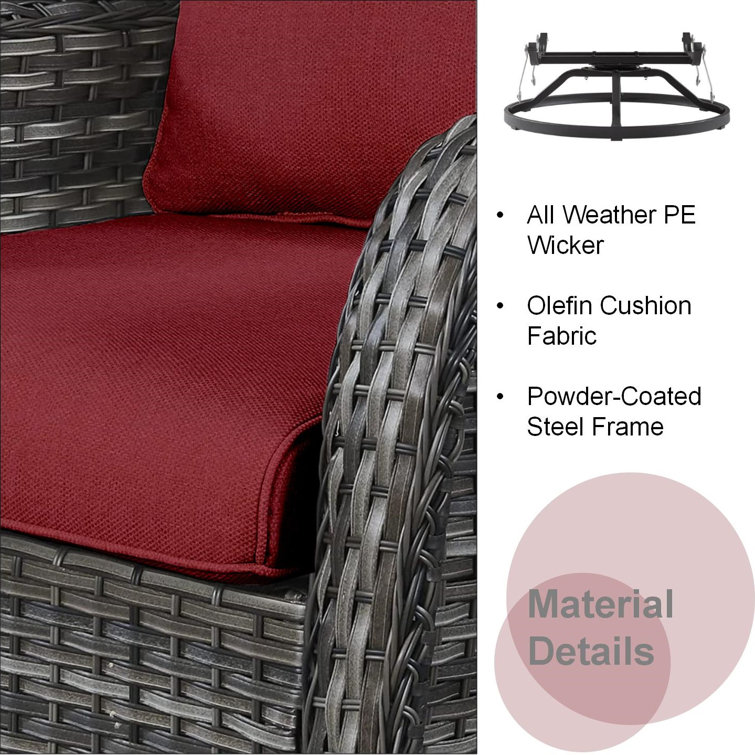 Gray Wicker Outdoor Swivel Rocker Chairs with Red Cushions