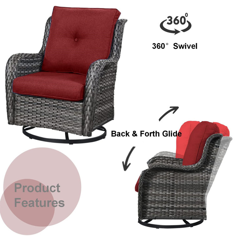 Gray Wicker Outdoor Swivel Rocker Chairs with Red Cushions