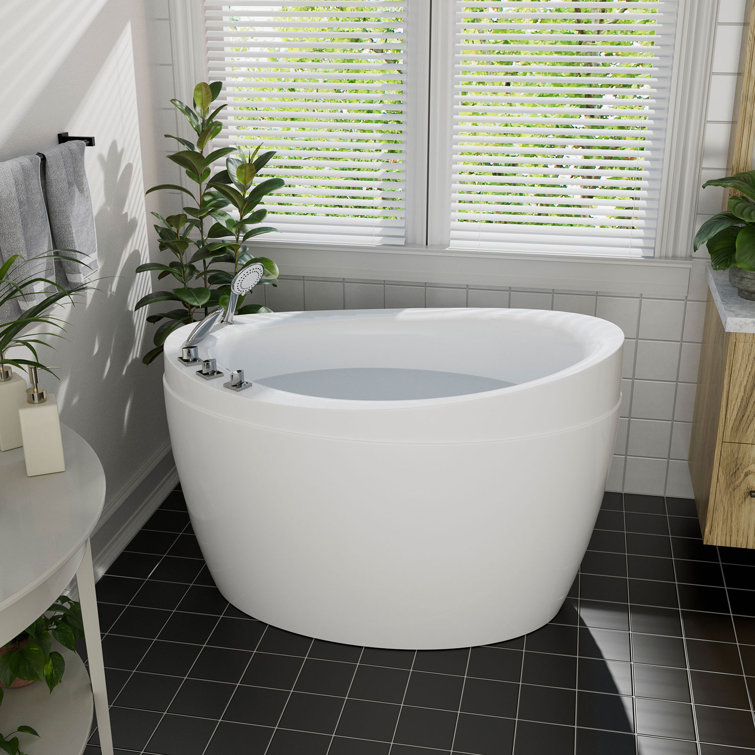 59'' White Acrylic Freestanding Soaking Bathtub with Faucet