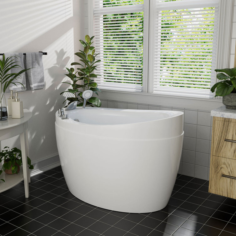 59'' White Acrylic Freestanding Soaking Bathtub with Faucet