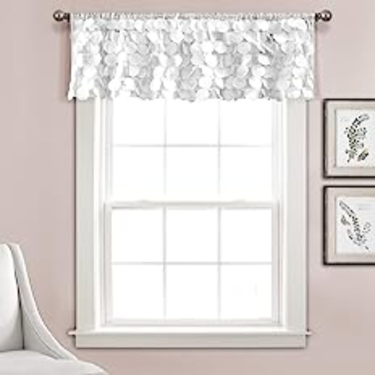 White Taffeta Rod Pocket Window Valance with 3D Circles