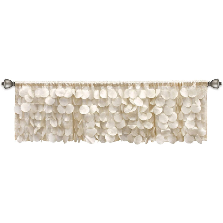 Ivory Taffeta Rod Pocket Window Valance with 3D Circles