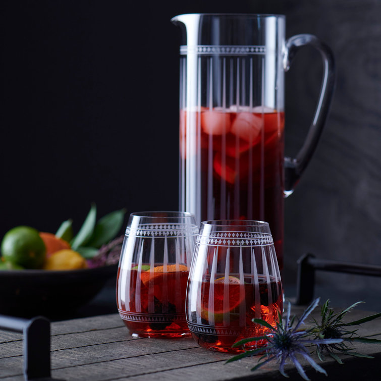 Tall Clear Lead-Free Crystal Pitcher with Art Deco Design