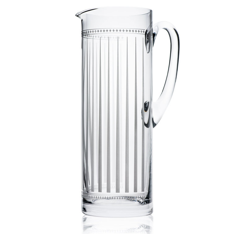 Tall Clear Lead-Free Crystal Pitcher with Art Deco Design