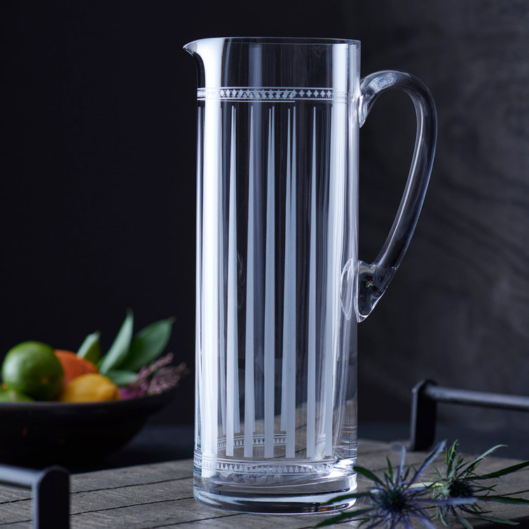 Tall Clear Lead-Free Crystal Pitcher with Art Deco Design