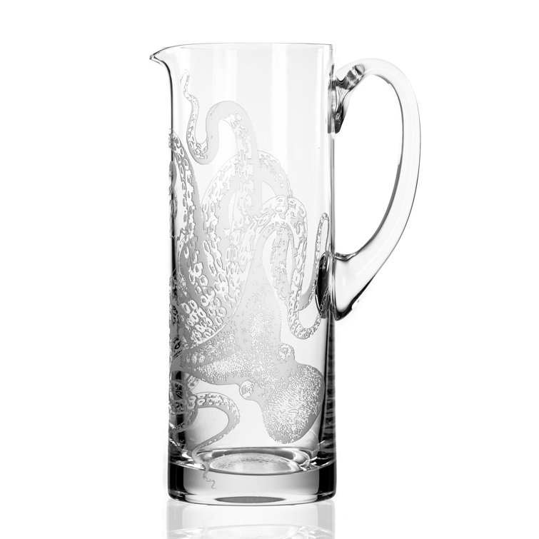 Lucy Clear Glass Tall Pitcher with Octopus Design