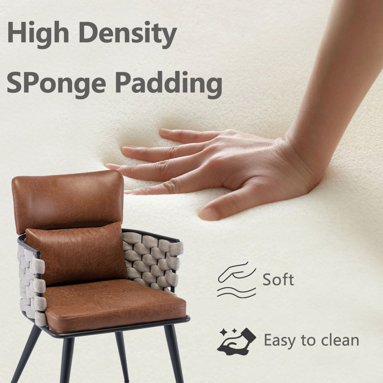 Brown and Beige Faux Leather Woven Armchair Set with Metal Legs