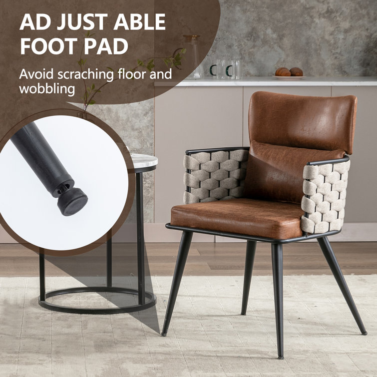 Brown and Beige Faux Leather Woven Armchair Set with Metal Legs