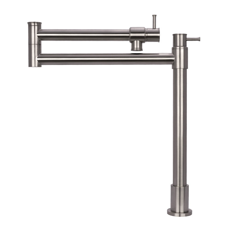 Brushed Nickel Double Handle Deck Mount Pot Filler Faucet