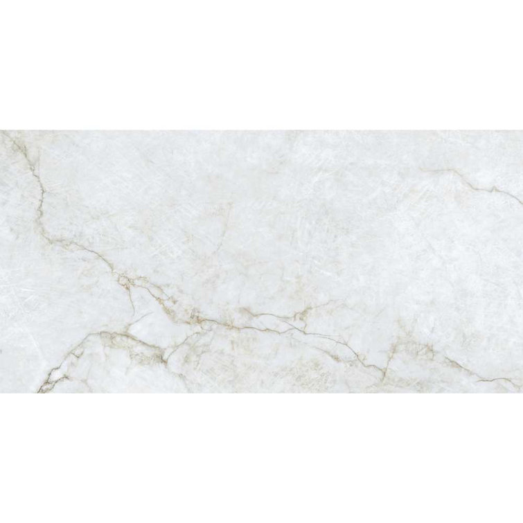 24" x 48" White and Gold Polished Porcelain Tile