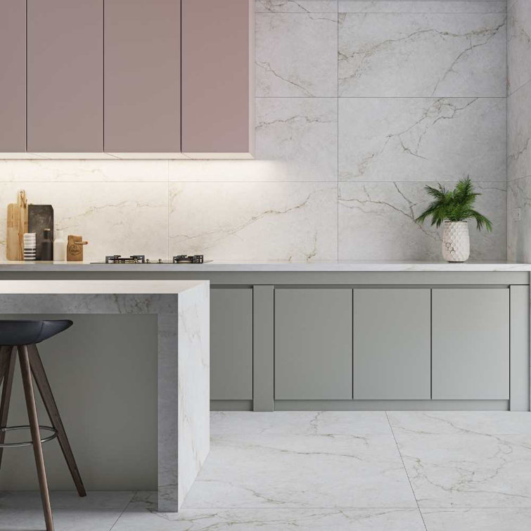 24" x 48" White and Gold Polished Porcelain Tile