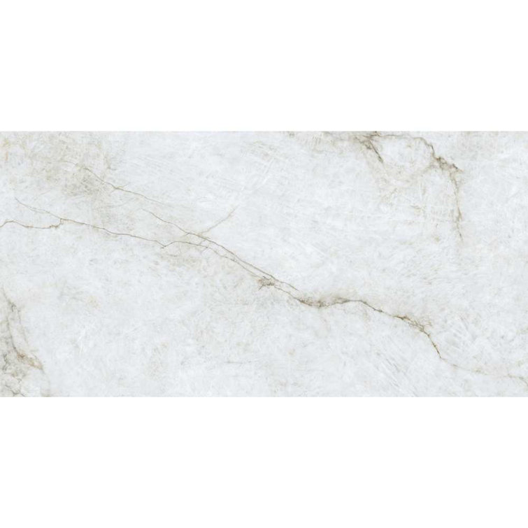 24" x 48" White and Gold Polished Porcelain Tile