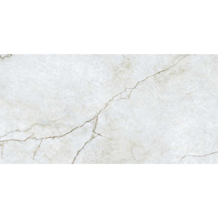 24" x 48" White and Gold Polished Porcelain Tile