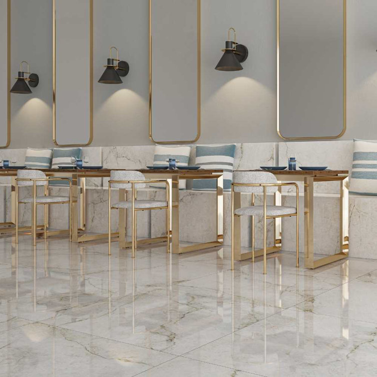 24" x 48" White and Gold Polished Porcelain Tile