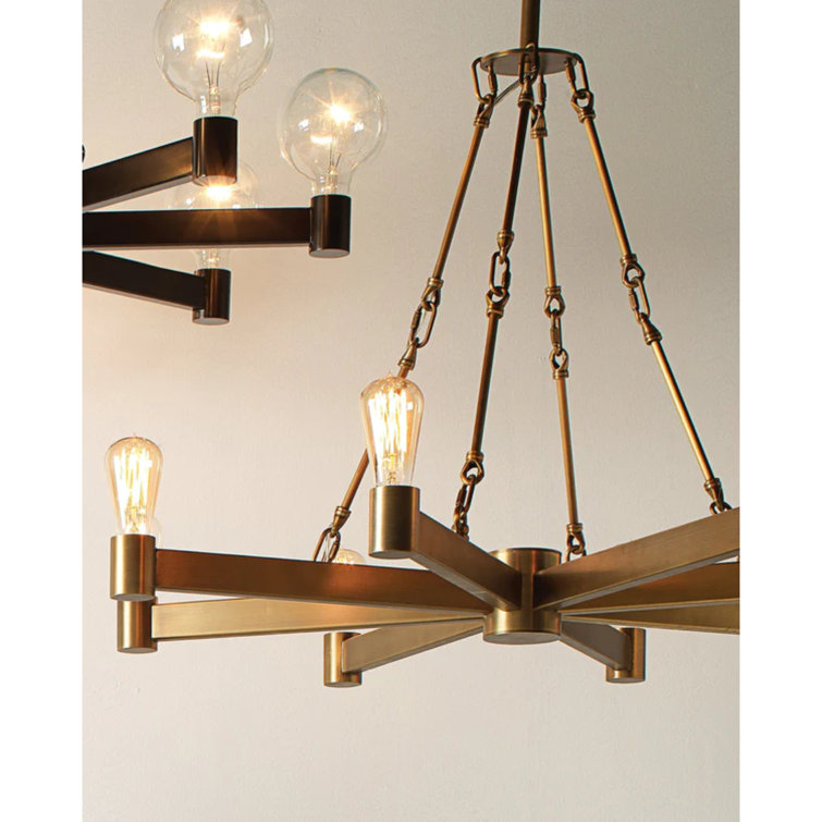 Antique Brass 8-Light Starburst Metal Chandelier