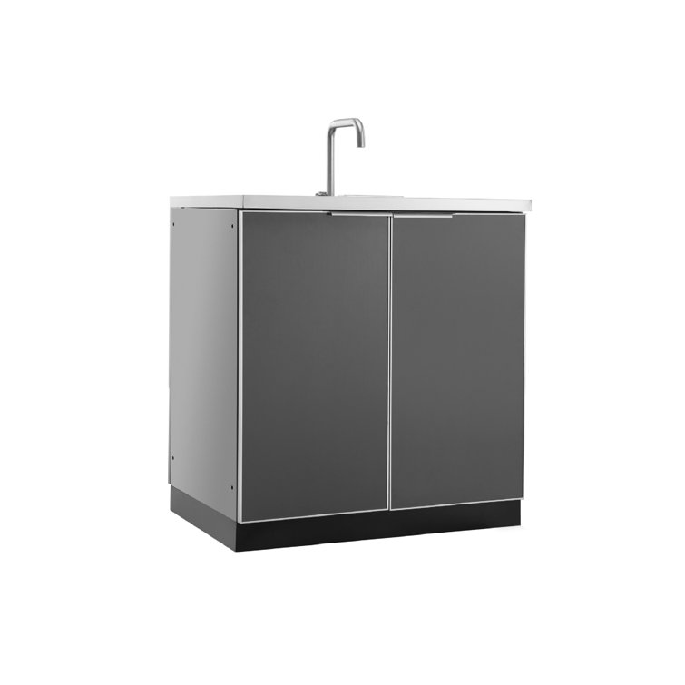 Slate Gray Aluminum Outdoor Kitchen Sink Cabinet with Stainless Steel Faucet