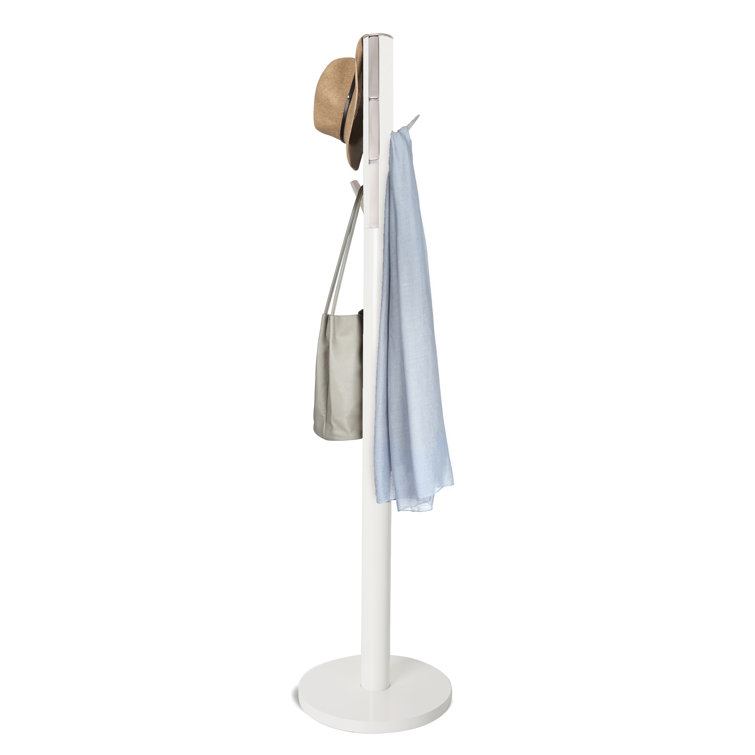 Sleek Flapper 9-Hook White Wooden Freestanding Coat Rack