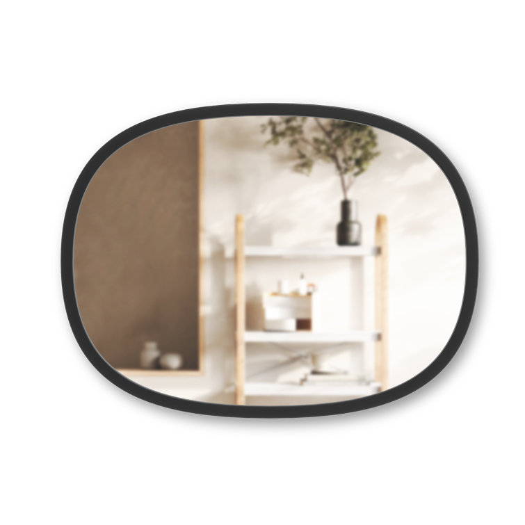 Sleek Modern Oval Hub Wall Mirror 18"x24" in Black